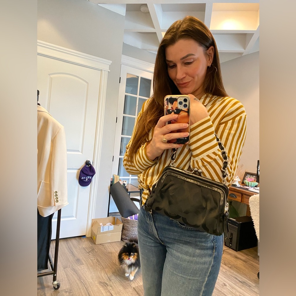 Chanel like 🌟 COACH Black Parker Kiss Lock Jacquard w/Leather Trim Shoulder Bag - Picture 10 of 12